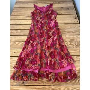 Chetta B Evening 100% Silk Floral Sleeveless Dress Size 14 Women’s Pink